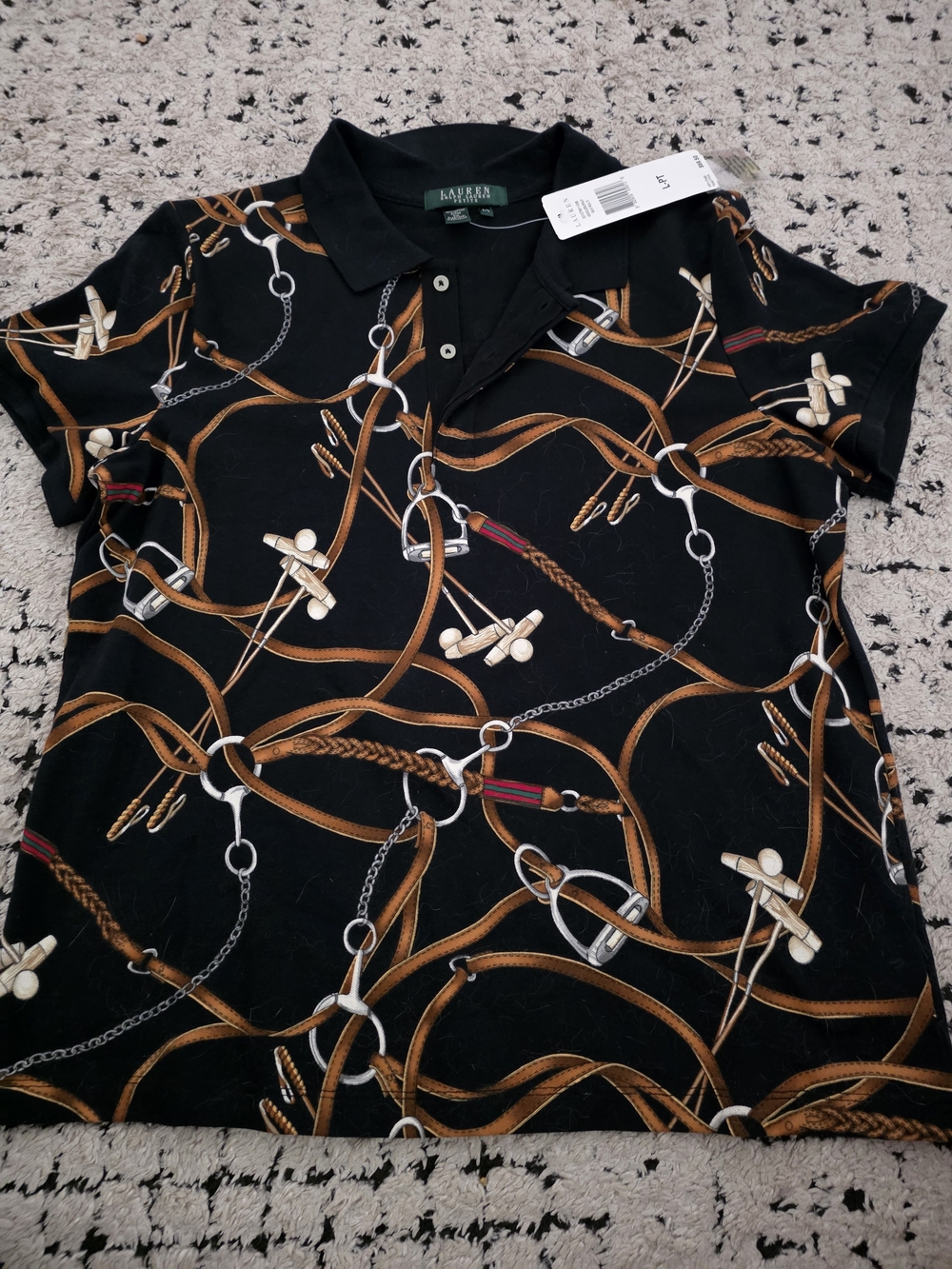 Lauren Ralph Lauren Black Polo Shirt with Brown Equestrian Print